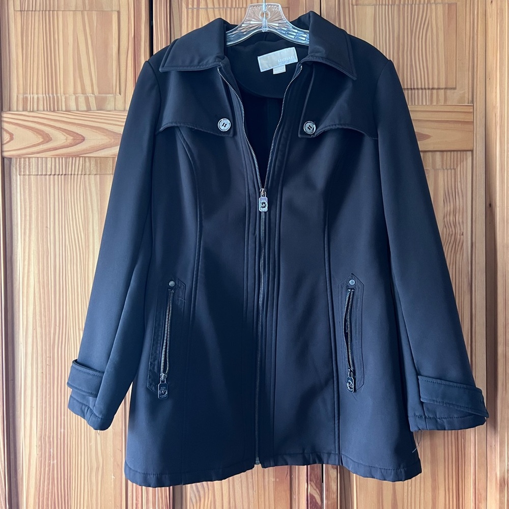 Michael Kors Womens Water Resistant Hooded Rain Coat Black Soft-shell Sz S